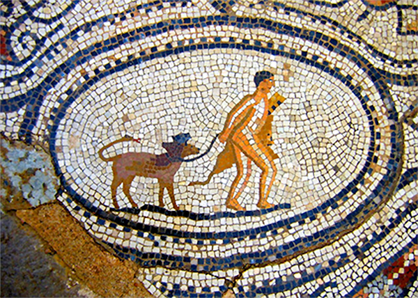 První známky psích vodítek najdeme na mozaikách z roku 4400 před n.l.