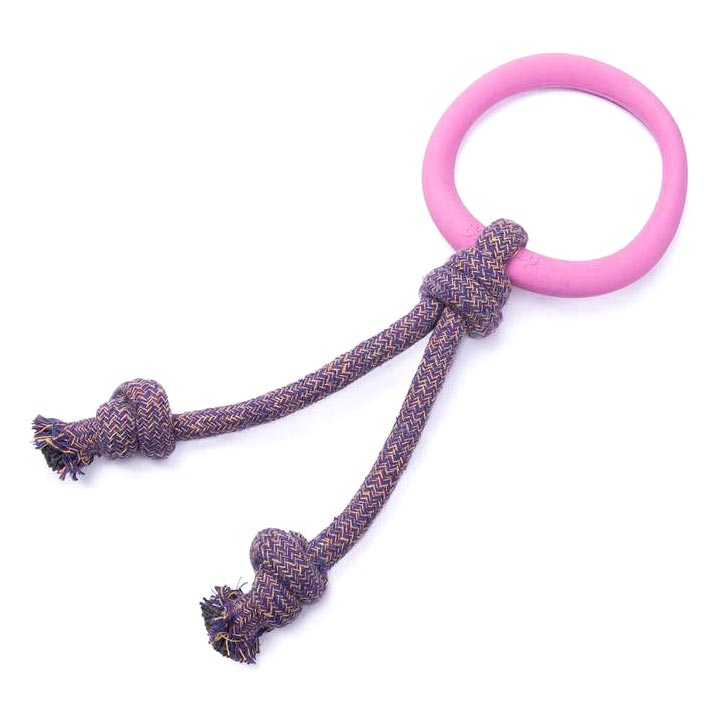 Růžová obruč s lanem eko hračka pro psy